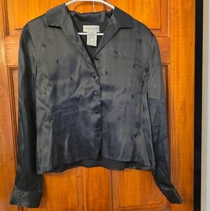 Black Satin Button-Up Blouse